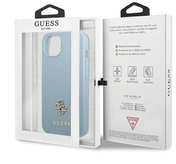 Guess GUHCP13SPS4MB iPhone 13 mini 5,4″ mėlynas kietas dėklas Saffiano 4G Small Metal Logo