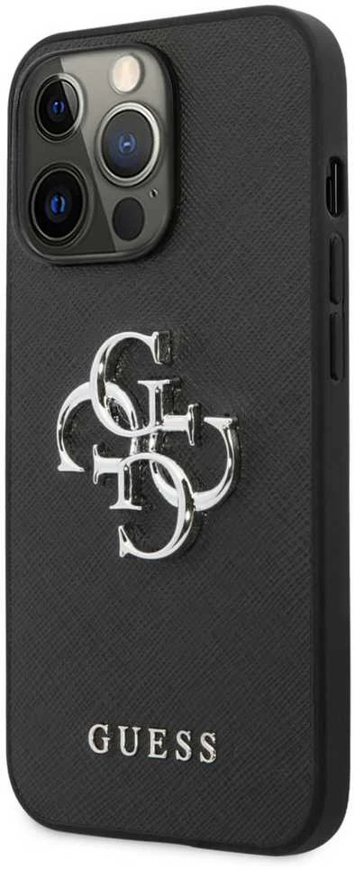 Dėklas GUESS HARD CASE GUHCP13LSA4GSBK IPHONE 13 PRO SAFFIANO METAL LOGO Juodas