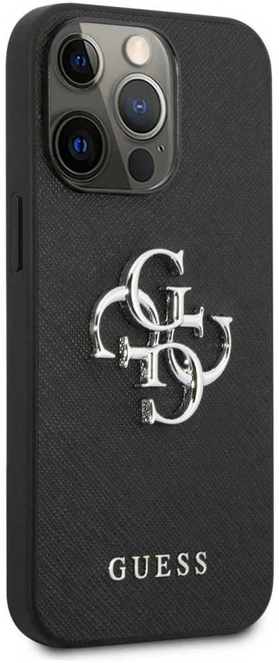 Dėklas GUESS HARD CASE GUHCP13LSA4GSBK IPHONE 13 PRO SAFFIANO METAL LOGO Juodas