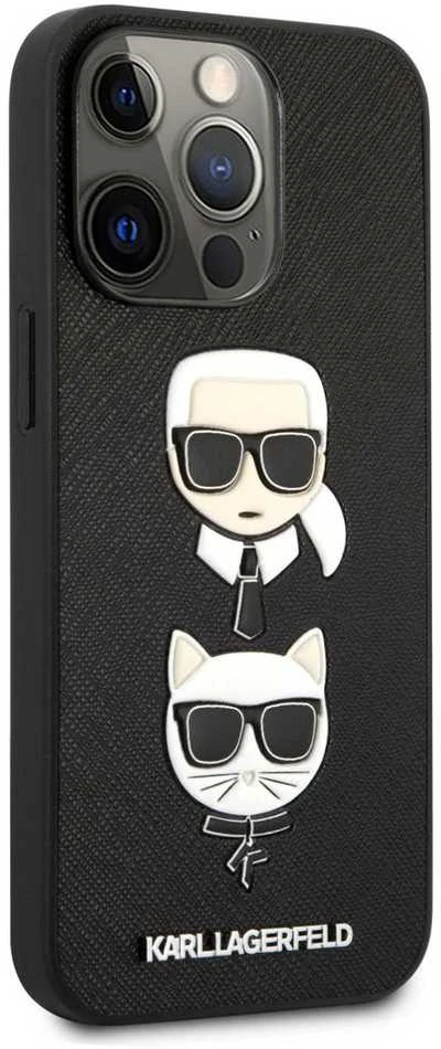 Dėklas KLHCP13LSAKICKCBK Karl Lagerfeld PU Saffiano Karl and Choupette Heads Case for iPhone 13 Pro Juodas (Juodas)