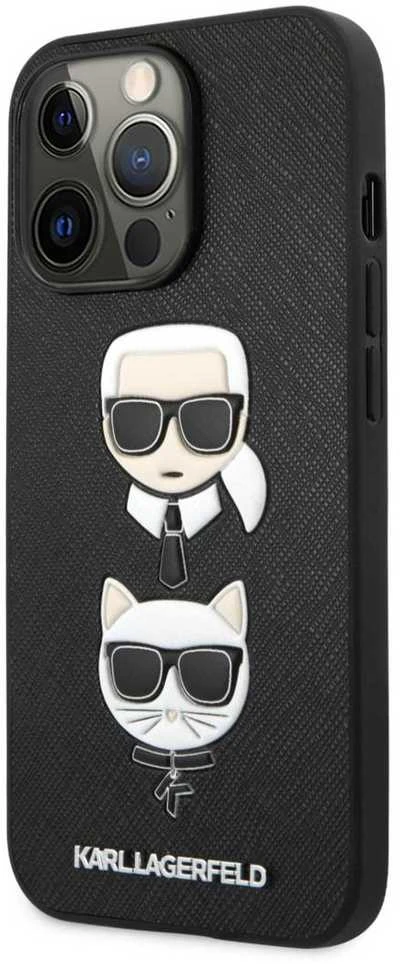 Dėklas KLHCP13LSAKICKCBK Karl Lagerfeld PU Saffiano Karl and Choupette Heads Case for iPhone 13 Pro Juodas (Juodas)