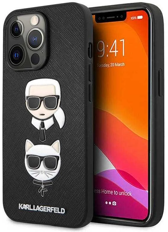 Dėklas KLHCP13LSAKICKCBK Karl Lagerfeld PU Saffiano Karl and Choupette Heads Case for iPhone 13 Pro Juodas (Juodas)
