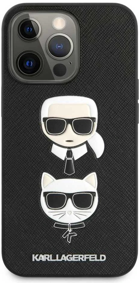 Dėklas KLHCP13LSAKICKCBK Karl Lagerfeld PU Saffiano Karl and Choupette Heads Case for iPhone 13 Pro Juodas (Juodas)