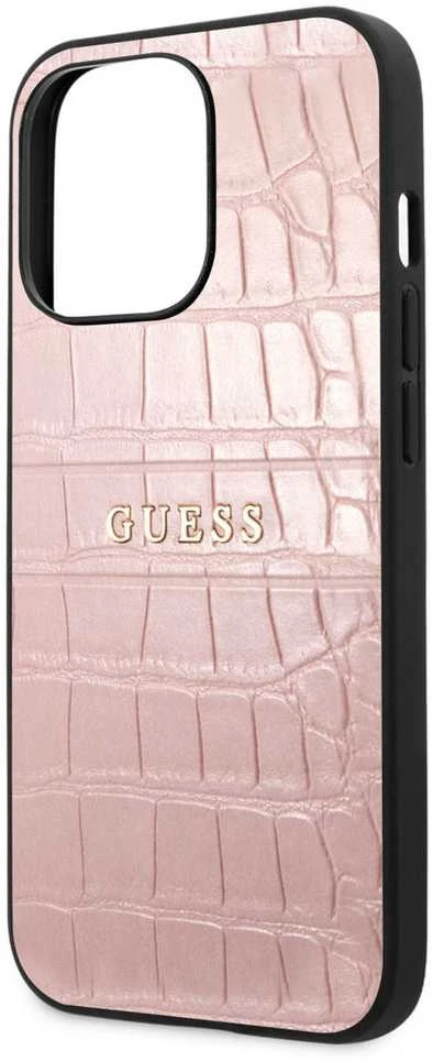 Dėklas Apple iPhone 13 Pro 6,1" Guess Croco Strap Collection GUHCP13LPCRBPI rožinės spalvos