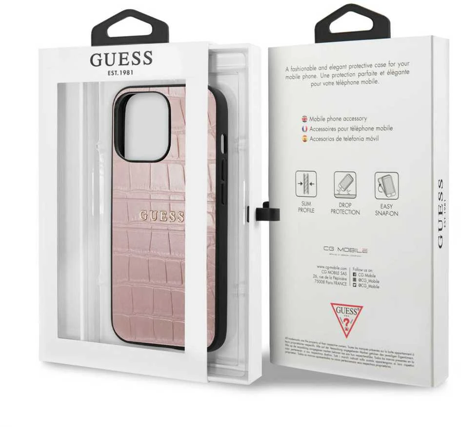 Dėklas Apple iPhone 13 Pro 6,1" Guess Croco Strap Collection GUHCP13LPCRBPI rožinės spalvos