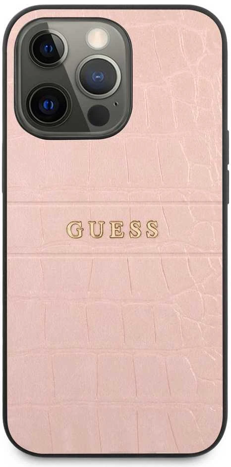 Dėklas Apple iPhone 13 Pro 6,1" Guess Croco Strap Collection GUHCP13LPCRBPI rožinės spalvos
