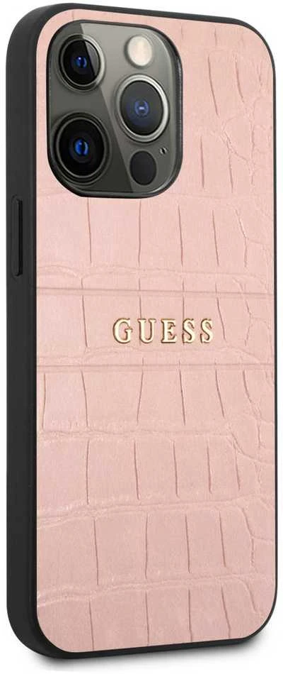 Dėklas Apple iPhone 13 Pro 6,1" Guess Croco Strap Collection GUHCP13LPCRBPI rožinės spalvos