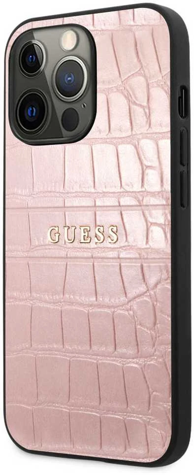 Dėklas Apple iPhone 13 Pro 6,1" Guess Croco Strap Collection GUHCP13LPCRBPI rožinės spalvos