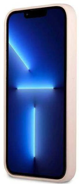 Guess GUHCP13LSLTGP iPhone 13 Pro / 13 6,1 colio eilinis/rožinis kietas dėklas, silikoninis trikampis