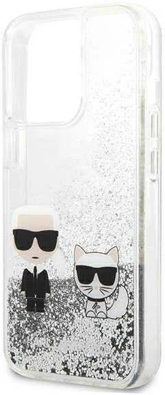 Apple iPhone 13 Pro Karl Lagerfeld dėklas Liquid Glitter Karl&Choupette (KLHCP13LGKCS) sidabrinės spalvos