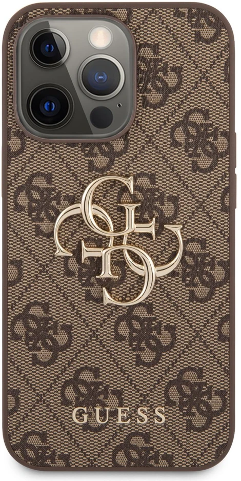 Guess PU 4G Metal Logo dėklas skirtas Apple iPhone 13 Pro Max rudos spalvos
