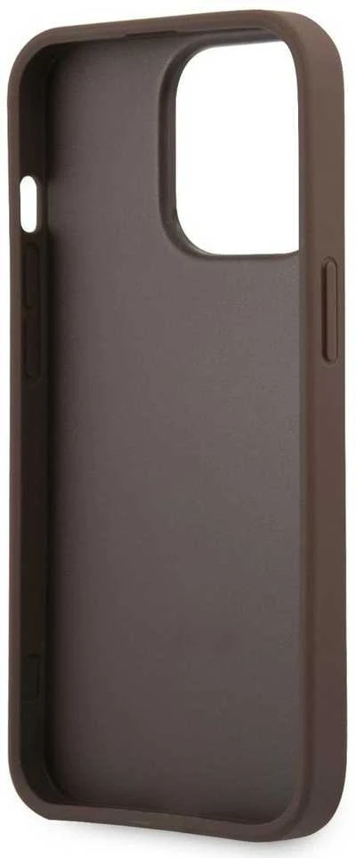 Guess PU 4G Metal Logo dėklas skirtas Apple iPhone 13 Pro Max rudos spalvos