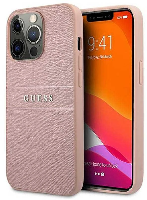 Apple iPhone 13 Pro Max 6,7" Guess dėklas Saffiano Stripe GUHCP13XPSASBPI rožinės spalvos