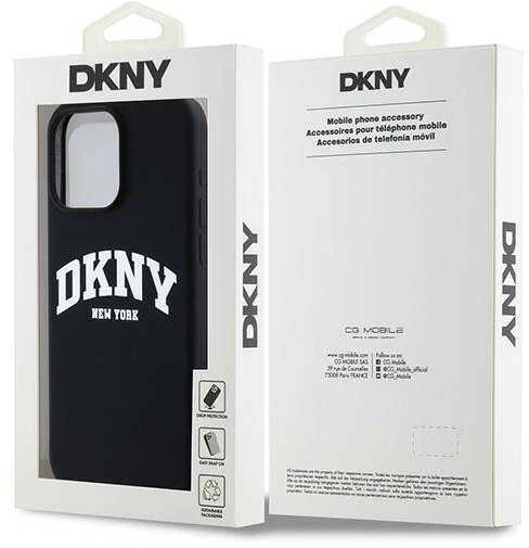 DKNY DKHMP13XSNYACH Apple iPhone 13 Pro Max 6.7″ juodos spalvos kietas dėklas Liquid Silicone baltos spalvos Printed Logo MagSafe