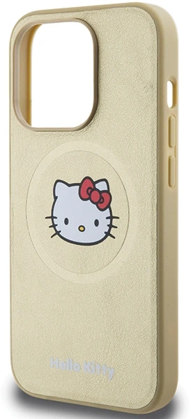 Hello Kitty HKHMP13XPGHCKD Apple iPhone 13 Pro Max 6.7″ Gold kietas dėklas Leather Kitty Head MagSafe