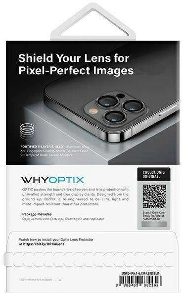 UNIQ Optix aliuminio kameros objektyvo apsauga Apple iPhone 14 6.1" / 14 Plus 6.7" vidurnakčio juodas stiklinis skirtukas abu