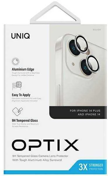 UNIQ Optix aliuminio kameros objektyvo apsauga Apple iPhone 14 6.1" / 14 Plus 6.7" su sidabriniu stikliuku