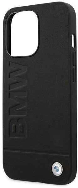 BMW BMHMP14SSLLBK Apple iPhone 14 / 15 / 13 6.1″ juodos spalvos kietas dėklas Signature Logo Imprint Magsafe
