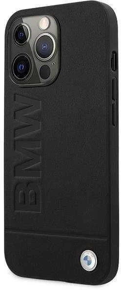 BMW BMHMP14SSLLBK Apple iPhone 14 / 15 / 13 6.1″ juodos spalvos kietas dėklas Signature Logo Imprint Magsafe