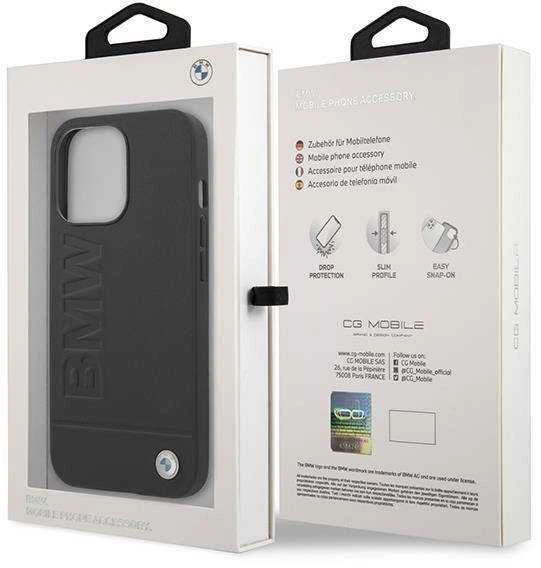 BMW BMHMP14SSLLBK Apple iPhone 14 / 15 / 13 6.1″ juodos spalvos kietas dėklas Signature Logo Imprint Magsafe