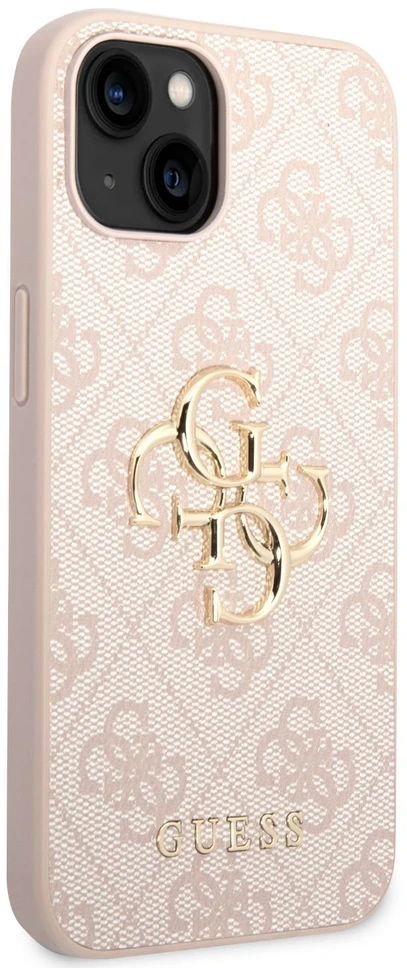 Guess PU 4G Metal Logo dėklas skirtas Apple iPhone 14 rožinės spalvos
