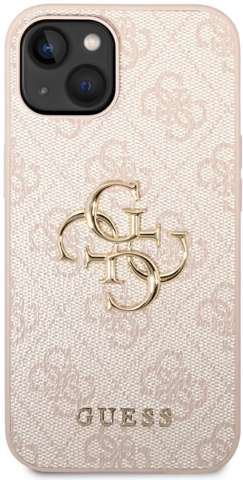 Guess PU 4G Metal Logo dėklas skirtas Apple iPhone 14 rožinės spalvos