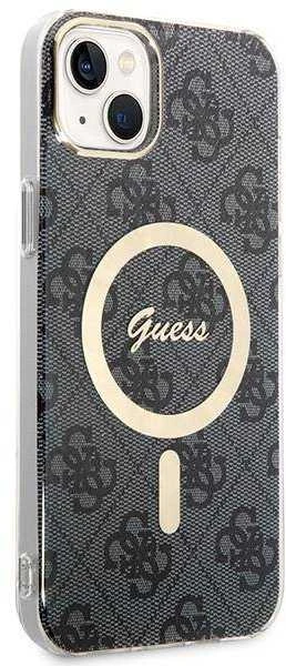 Guess Rinkinys GUBPP14SH4EACSK Dėklas+ Įkroviklis Apple iPhone 14 / 15 / 13 6,1″ juodos spalvos kietas dėklas 4G Print M