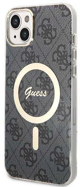 Guess Rinkinys GUBPP14SH4EACSK Dėklas+ Įkroviklis Apple iPhone 14 / 15 / 13 6,1″ juodos spalvos kietas dėklas 4G Print M