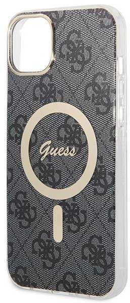 Guess Rinkinys GUBPP14SH4EACSK Dėklas+ Įkroviklis Apple iPhone 14 / 15 / 13 6,1″ juodos spalvos kietas dėklas 4G Print M