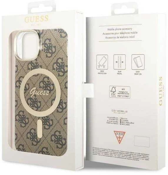 Guess telefono dėklas iPhone 14 6,1 GUHMP14SP4RPSW ruda hartelefono dėklas Magsafe 4G Printed Stripes