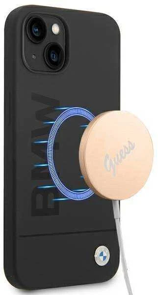 BMW BMHMP14MSLBLBK Apple iPhone 14 Plus / 15 Plus 6,7″ juodos spalvos kietas dėklas Silicone Signature Logo M
