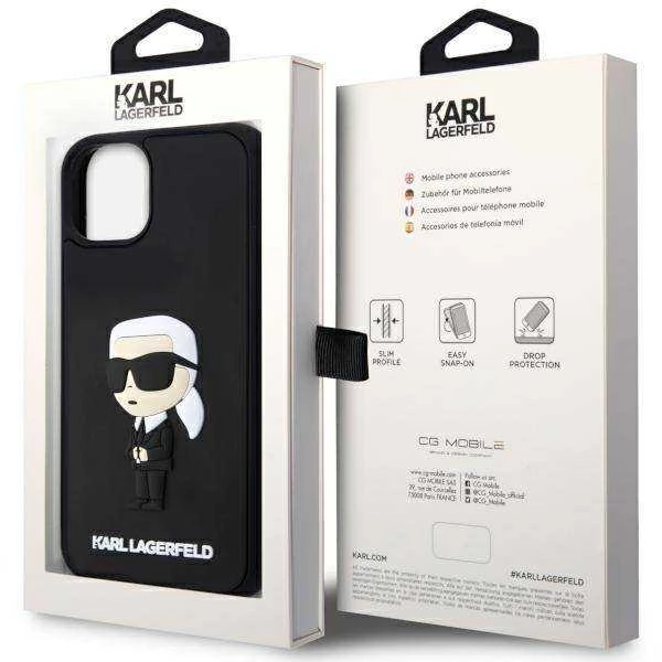 Karl Lagerfeld KLHCP14M3DRKINK iPhone 14 Plus / 15 Plus 6.7″ juodos spalvos kietas dėklas Rubber Ikonik 3D