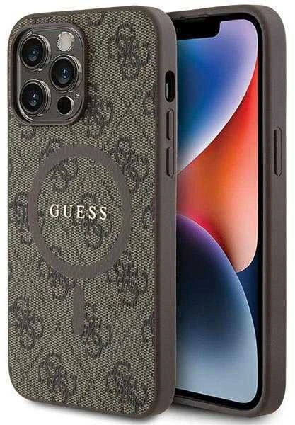 Guess GUHMP14LG4GFRW Apple iPhone 14 Pro 6.1" rudos spalvos dėklas 4G Collection Leather Metal Logo MagSa