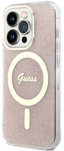 Guess GUHMP14LH4STP Apple iPhone 14 Pro 6.1″ rožinės spalvos kietas dėklas 4G MagSafe
