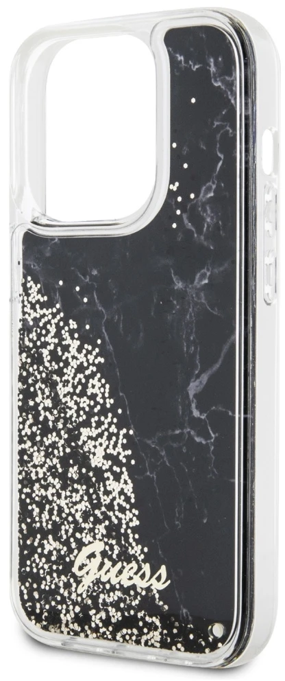 Guess GUHCP14LLCSGSGK Apple iPhone 14 Pro 6.1″ juodos spalvos kietas dėklas Liquid Glitter Marble