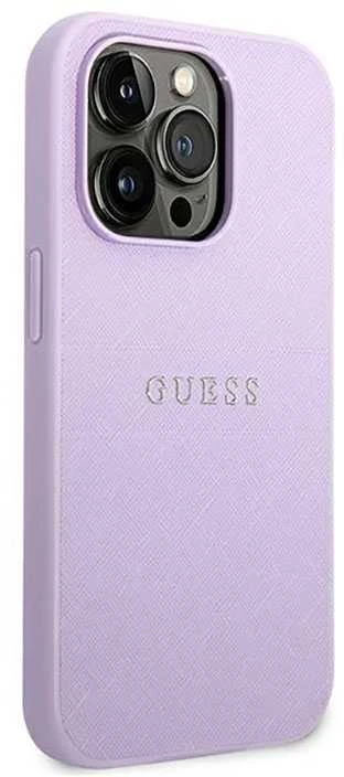 Guess Saffiano Metal Logo Stripes - dėklas skirtas Apple iPhone 14 Pro Lilac