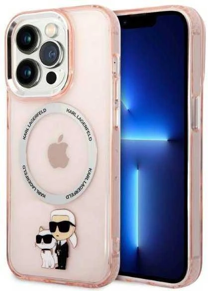 Apple iPhone 14 Pro Karl Lagerfeld dėklas IML NFT Karl&Choupette Magsafe (KLHMP14LHNKCIP) rožinės spalvos