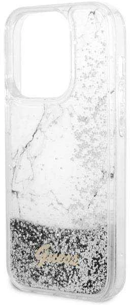 Guess GUHCP14XLCSGSGH Apple iPhone 14 Pro Max 6.7″ baltos spalvos kietas dėklas Liquid Glitter Marble