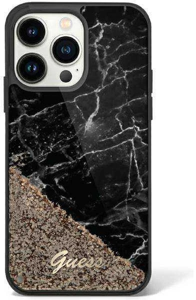 Guess GUHCP14XLCSGSGK Apple iPhone 14 Pro Max 6.7″ juodos spalvos kietas dėklas Liquid Glitter Marble