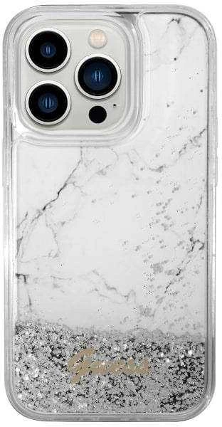Guess GUHCP14XLCSGSGH Apple iPhone 14 Pro Max 6.7″ baltos spalvos kietas dėklas Liquid Glitter Marble
