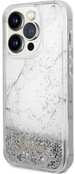 Guess GUHCP14XLCSGSGH Apple iPhone 14 Pro Max 6.7″ baltos spalvos kietas dėklas Liquid Glitter Marble