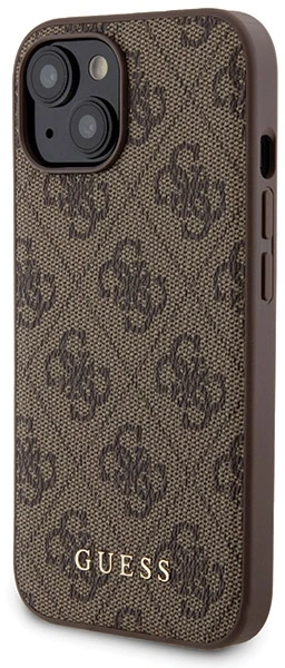 Rinkinys Guess GUBPM5P15S4GEMGW Apple iPhone 15 6.1" kietas dėklas + išorinė baterija 5000mAh MagSafe rudos spalvos 4G metalinis logotipas