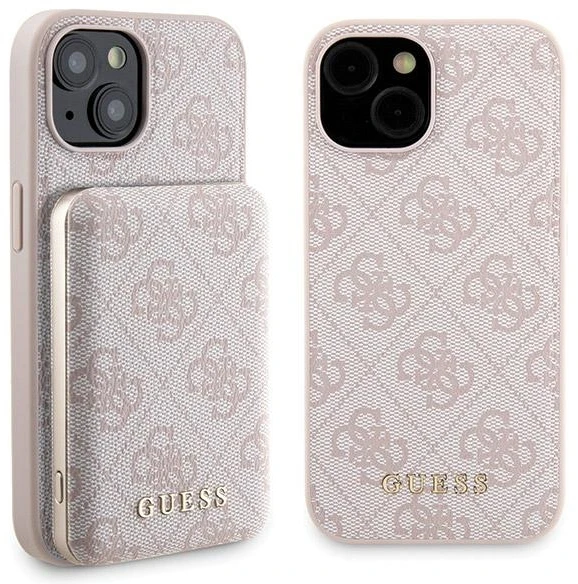 Dėklas Guess Set GUBPM5P15S4GEMGP Apple iPhone 15 6.1″ hardcase + Powerbank 5000mAh MagSafe rožinės spalvos 4G Meta