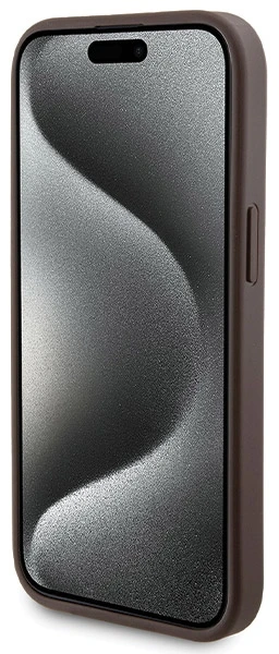 Rinkinys Guess GUBPM5P15S4GEMGW Apple iPhone 15 6.1" kietas dėklas + išorinė baterija 5000mAh MagSafe rudos spalvos 4G metalinis logotipas