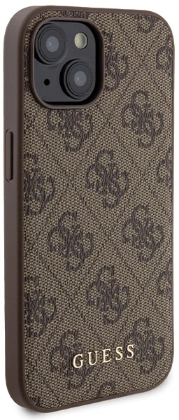 Rinkinys Guess GUBPM5P15S4GEMGW Apple iPhone 15 6.1" kietas dėklas + išorinė baterija 5000mAh MagSafe rudos spalvos 4G metalinis logotipas