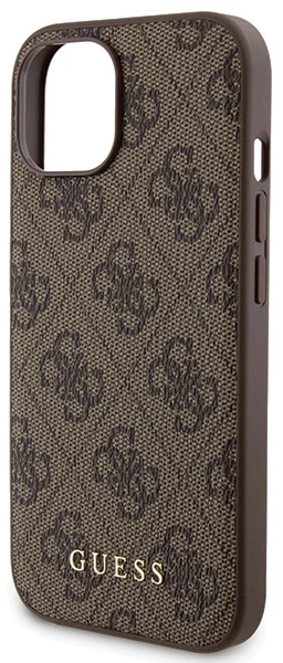 Rinkinys Guess GUBPM5P15S4GEMGW Apple iPhone 15 6.1" kietas dėklas + išorinė baterija 5000mAh MagSafe rudos spalvos 4G metalinis logotipas