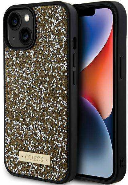Apple iPhone 15 Guess dėklas Rhinestone Metal Logo (GUHCP15SPFGSBSD) geltonos spalvos