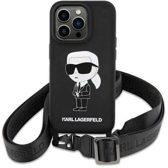 Karl Lagerfeld KLHCP15SSCBSKNK Apple iPhone 15/ 14 / 13 6.1″ kietas dėklas juodos spalvos Crossbody Silicone Ikon
