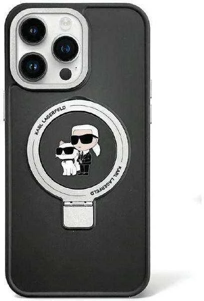 Karl Lagerfeld KLHMP15SHMRSKCK Apple iPhone 15/ 14 / 13 6.1″ juodos spalvos kietas dėklas Ring Stand Karl&Choupet