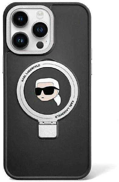 Karl Lagerfeld KLHMP15SHMRSKHK Apple iPhone 15/ 14 / 13 6.1″ juodos spalvos kietas dėklas Ring Stand Karl Head Ma